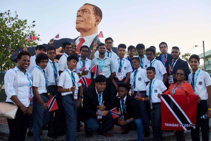 Team Trinidad and Tobago at VC Bird Memorial Statue, St. John's, Antigua for the Caribbean Secondary Schools' Drama Festival