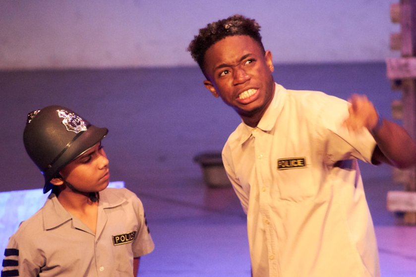 Kaveesh Silvan (left) and Daniel Baptiste (right) in 'The Inspector' for the 10th Biennial Caribbean Secondary Schools' Drama Festival | Photo Courtesy: The Cultural Development Division – Antigua and Barbuda