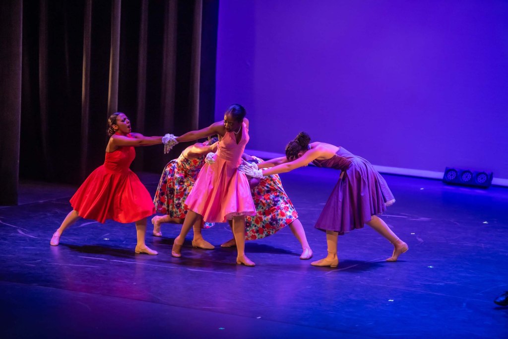Counter clockwise from left to right: Senior dancers, Sahara Byng, Mckayla Sealey, Chloe Claxton, Kristen Low and Sian Ramsay, bring emotion and storytelling to life in ACES’s 2023 dance season, You Should Be Dancing. | Photo courtesy Elliot Francois Fotography on behalf of ACES Dance Academy.
